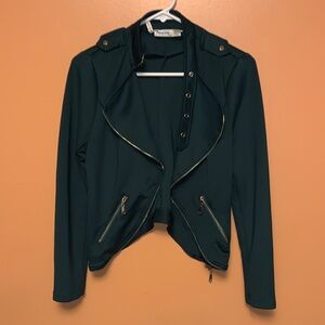 Chic Dark Green Blazer with Gold Accents